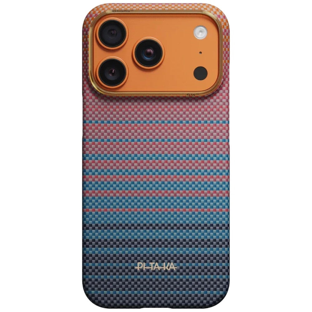 Aramid Handyhülle für iPhone 17 Pro, PITAKA Edge Ultra-Slim Case PitaTap mit MagSafe, Rosa und Blau mit Kevlar (2/7)