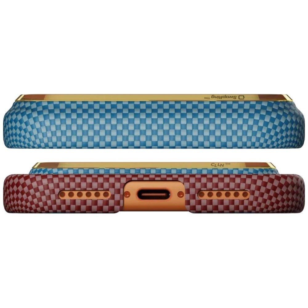 Aramid Handyhülle für iPhone 17 Pro, PITAKA Edge Ultra-Slim Case PitaTap mit MagSafe, Rosa und Blau mit Kevlar (3/7)