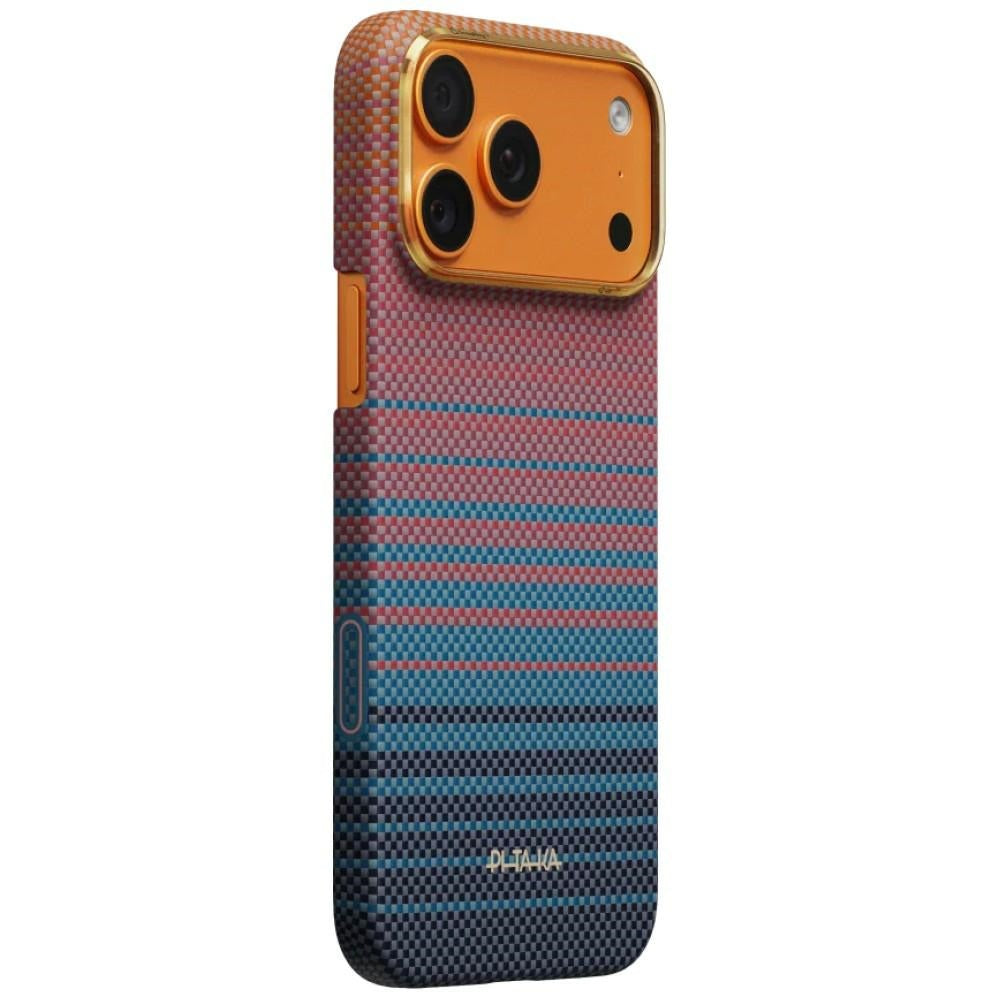Aramid Handyhülle für iPhone 17 Pro Max, PITAKA Edge Ultra-Slim Case PitaTap mit MagSafe, Rosa und Blau mit Kevlar (1/6)