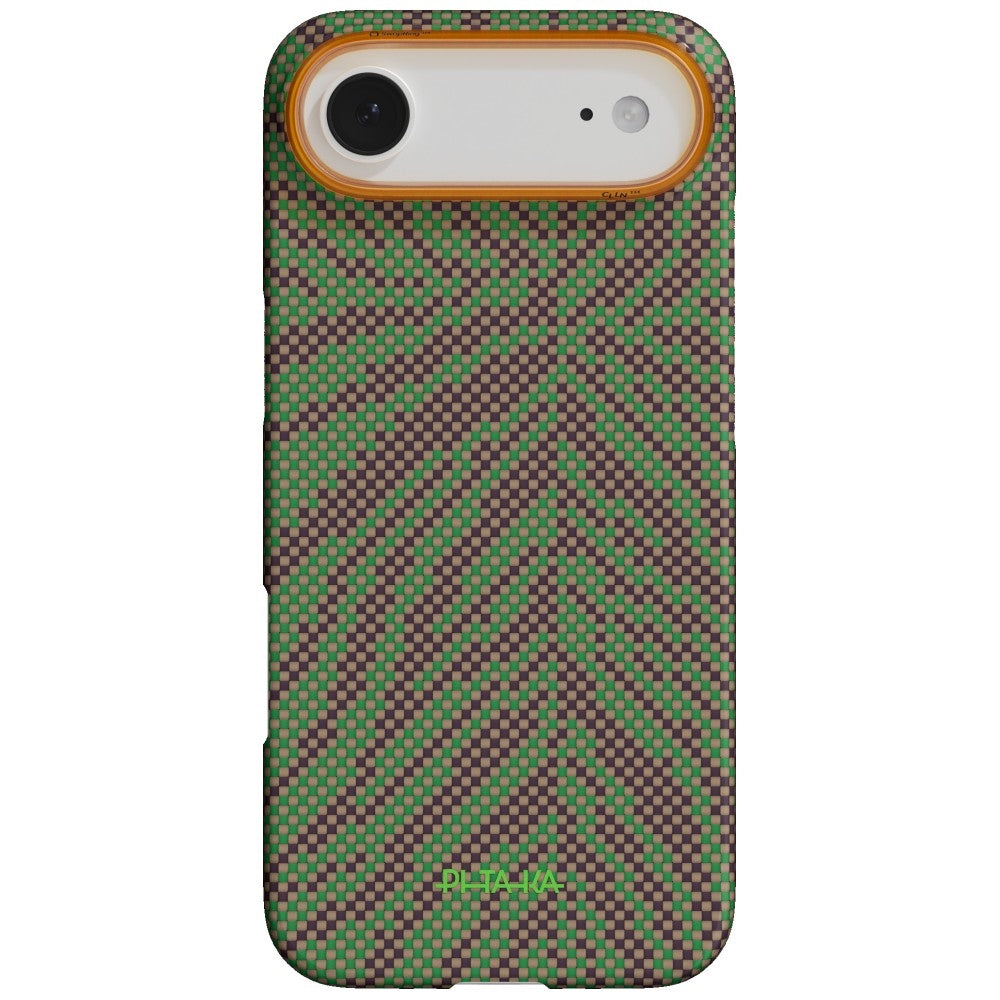 Aramid Handyhülle für iPhone Air, PITAKA Edge Case mit MagSafe, Grün und Burgund mit muster (2/7)