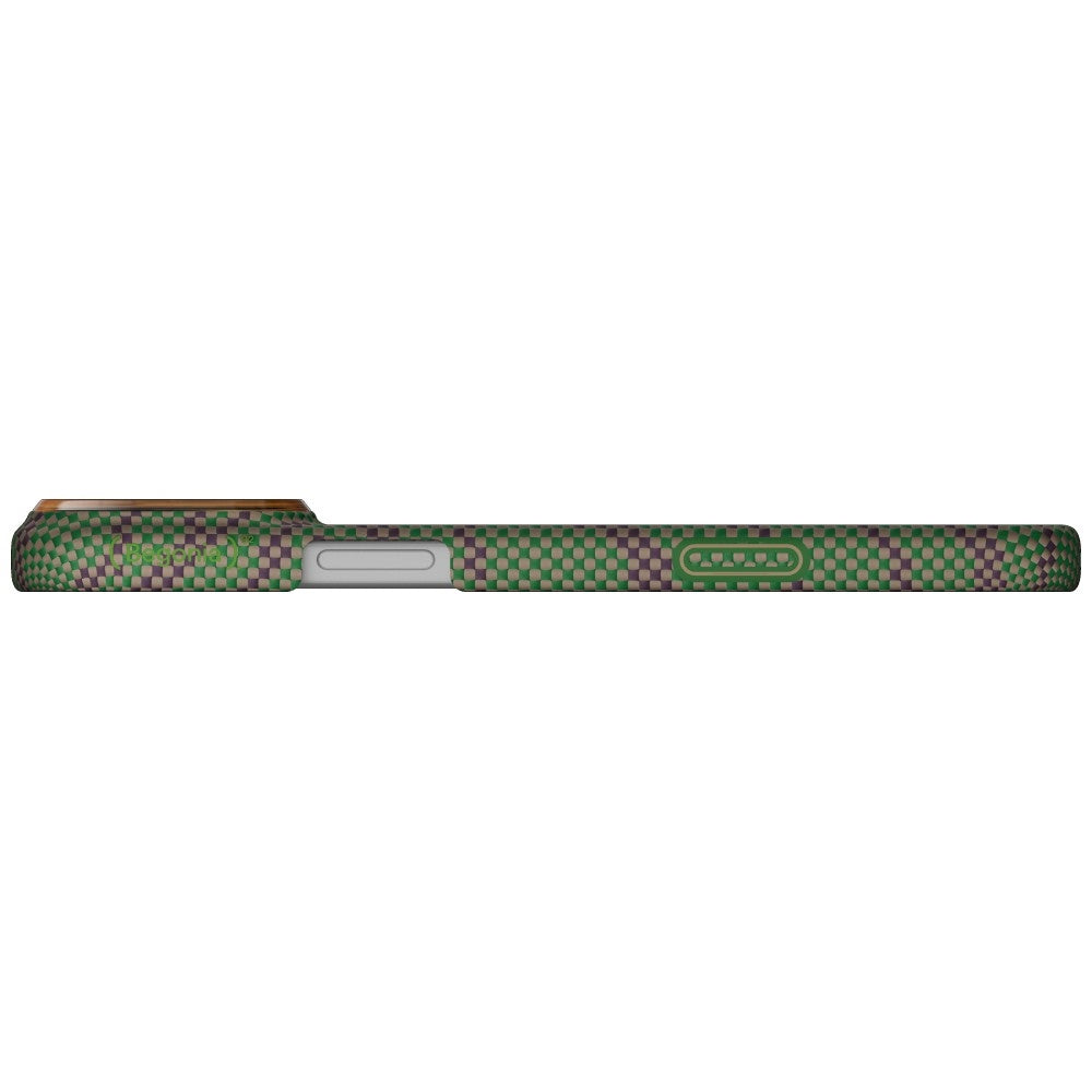 Aramid Handyhülle für iPhone 17 Pro, PITAKA Edge Ultra-Slim Case PitaTap mit MagSafe, Grün und Burgund mit muster (6/7)