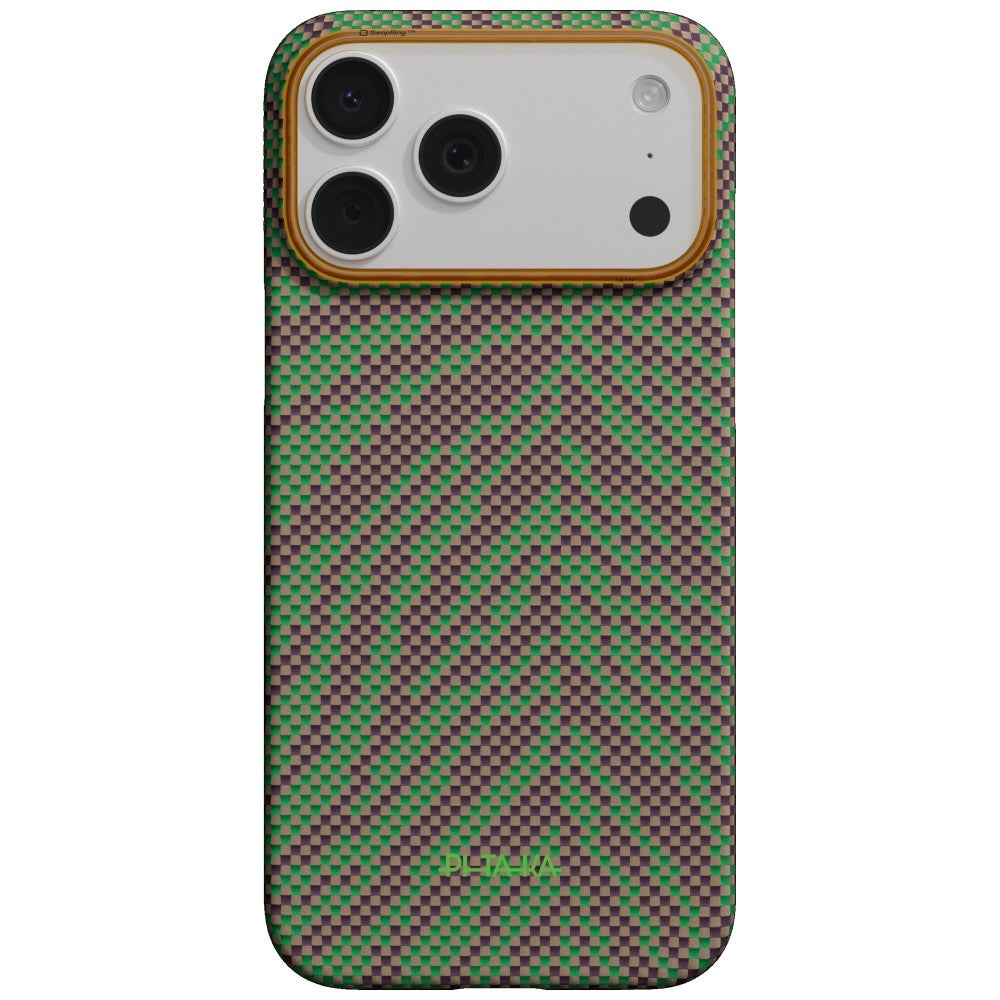 Aramid Handyhülle für iPhone 17 Pro Max, PITAKA Edge Ultra-Slim Case PitaTap mit MagSafe, Grün und Burgund mit muster (2/7)