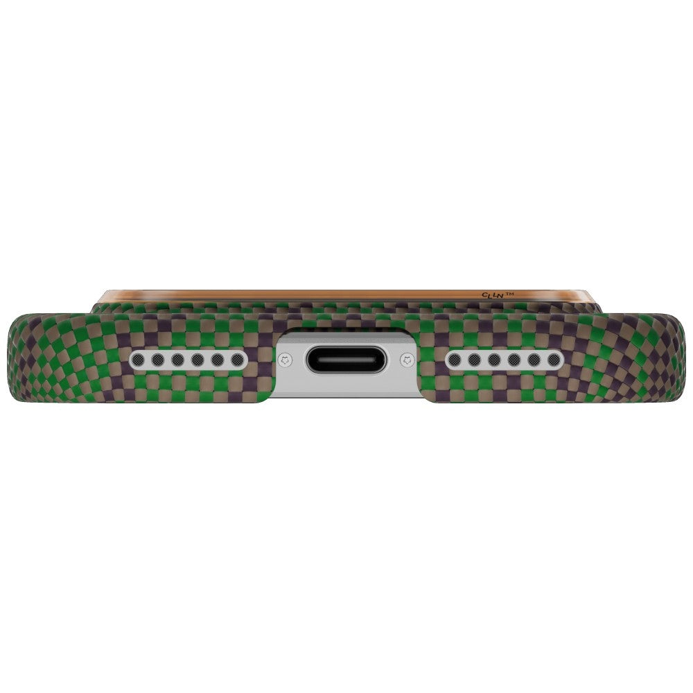Aramid Handyhülle für iPhone 17 Pro Max, PITAKA Edge Ultra-Slim Case PitaTap mit MagSafe, Grün und Burgund mit muster (5/7)