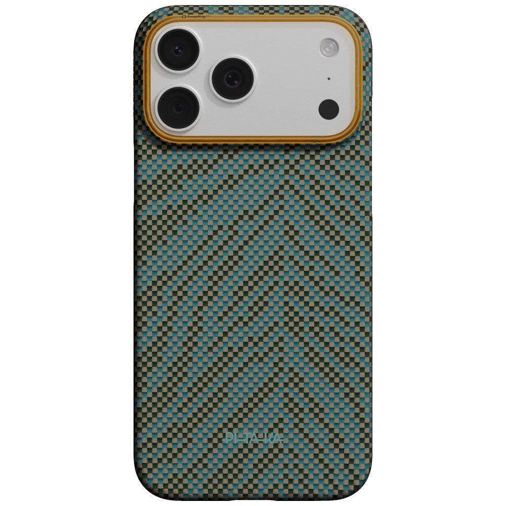 Aramid Handyhülle für iPhone 18 Pro / 17 Pro, PITAKA Edge Ultra-Slim Case PitaTap mit MagSafe, Braun und Grün mit Muster (2/7)