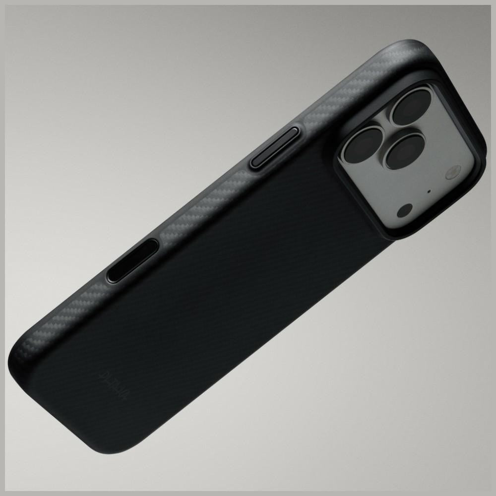 Aramid Handyhülle für iPhone 18 Pro Max / 17 Pro Max, PITAKA Ultra-Slim Case mit MagSafe, Schwarz-Grau (7/10)