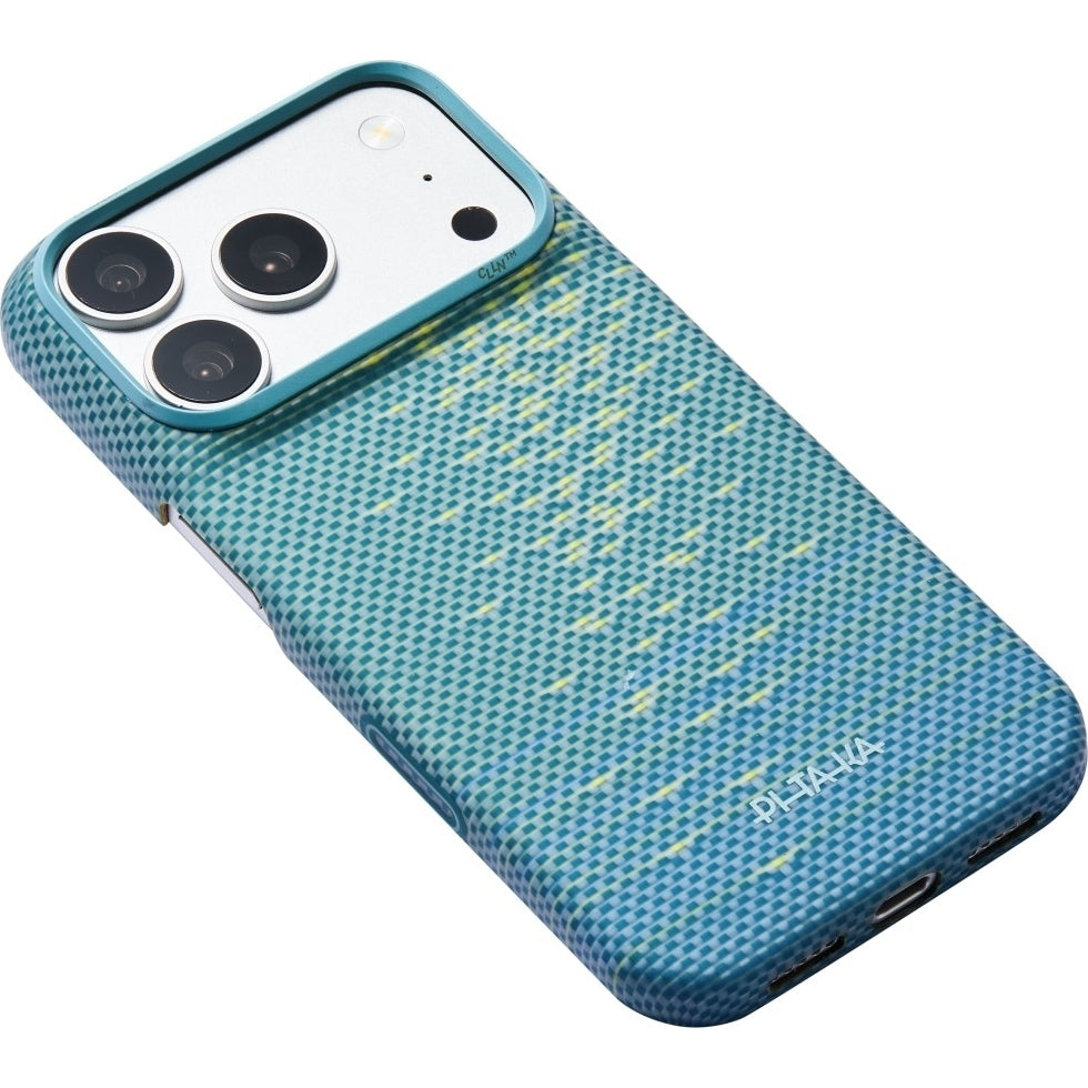 Aramid Handyhülle für iPhone 18 Pro Max / 17 Pro Max, PITAKA Ultra-Slim Case mit MagSafe, Blau und Grün mit Kevlar (8/12)