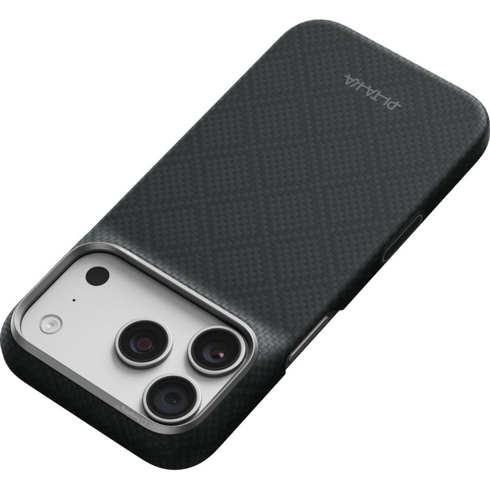 Aramid Handyhülle für iPhone 18 Pro / 17 Pro, PITAKA Edge Ultra-Slim Case PitaTap mit MagSafe, Schwarz und Grau mit Rautenmuster (6/9)