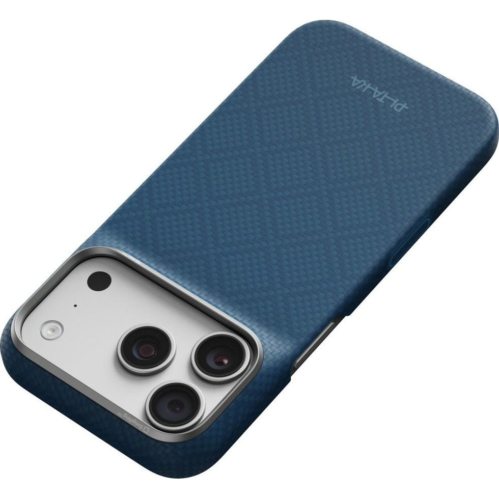 Aramid Handyhülle für iPhone 18 Pro Max / 17 Pro Max, PITAKA Edge Ultra-Slim Case PitaTap mit MagSafe, Blau mit Rautenmuster (6/9)