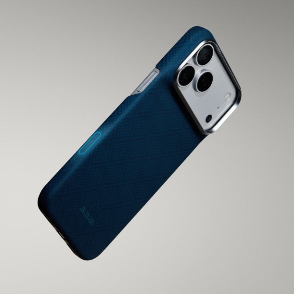 Aramid Handyhülle für iPhone 18 Pro Max / 17 Pro Max, PITAKA Edge Ultra-Slim Case PitaTap mit MagSafe, Blau mit Rautenmuster (7/9)