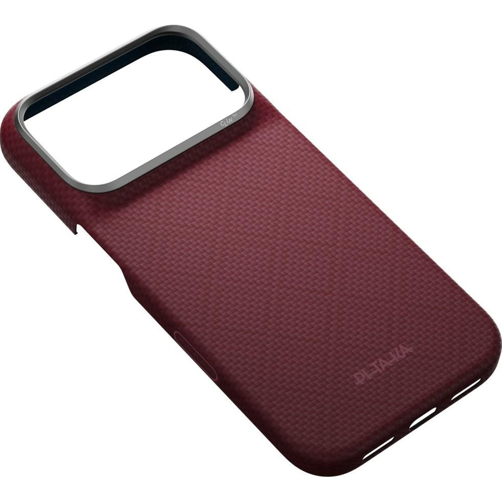 Aramid Handyhülle für iPhone 18 Pro Max / 17 Pro Max, PITAKA Edge Ultra-Slim Case PitaTap mit MagSafe, Burgunderrot mit Rautenmuster (4/10)