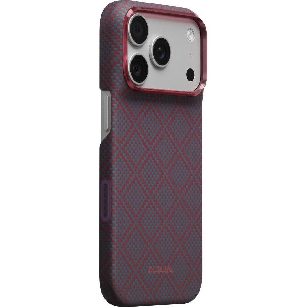 Aramid Handyhülle für iPhone 18 Pro Max / 17 Pro Max, PITAKA Edge Ultra-Slim Case PitaTap mit MagSafe, Blau und Rotwein mit Rautenmuster (2/9)