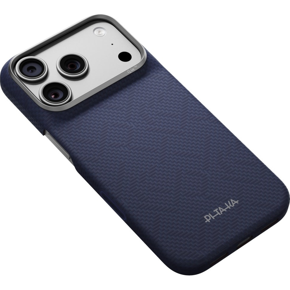 Aramid Handyhülle für iPhone 18 Pro / 17 Pro, PITAKA Edge Ultra-Slim Case PitaTap mit MagSafe, Blau mit Monogramm (7/9)