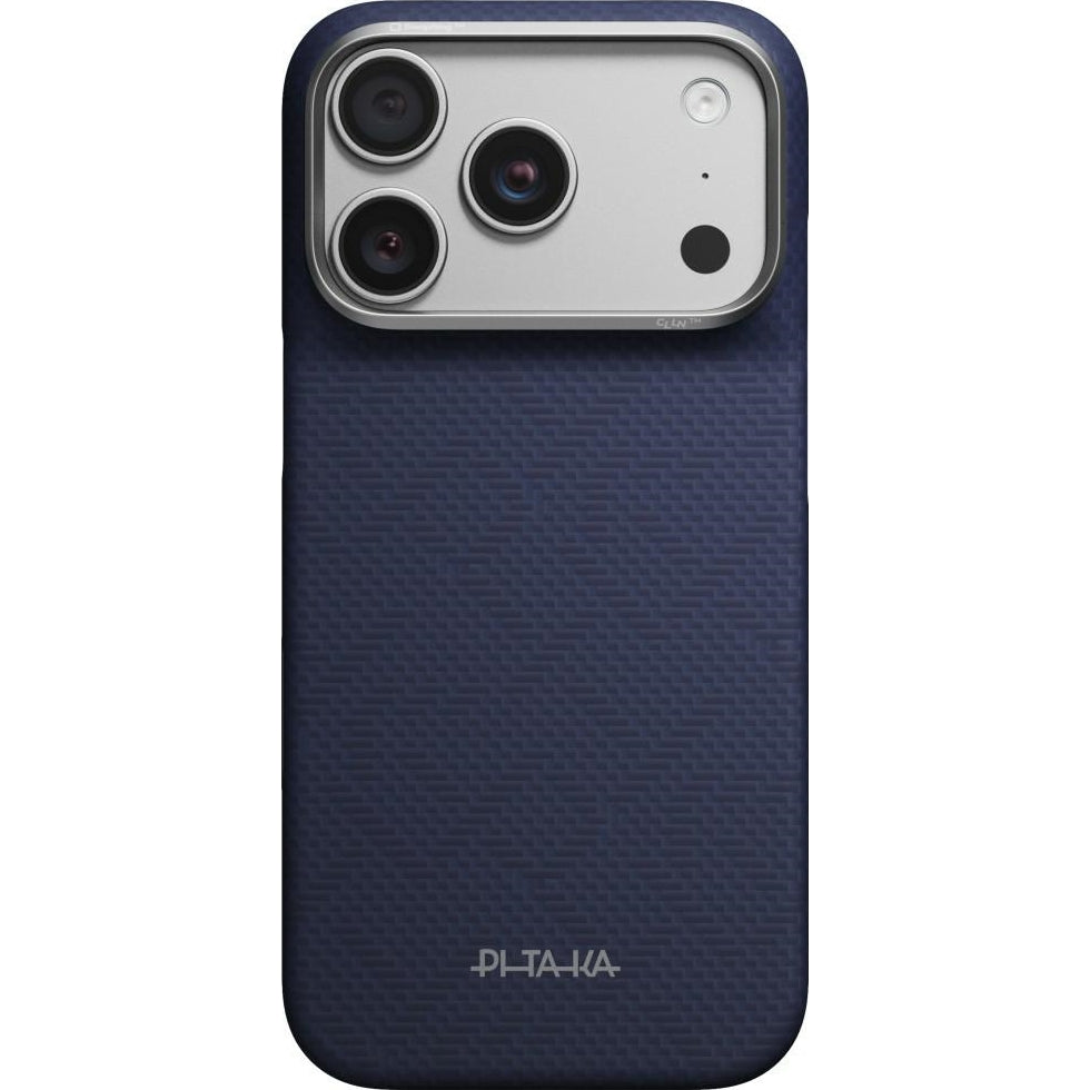 Aramid Handyhülle für iPhone 18 Pro / 17 Pro, PITAKA Edge Ultra-Slim Case PitaTap mit MagSafe, Blau mit Monogramm (1/9)