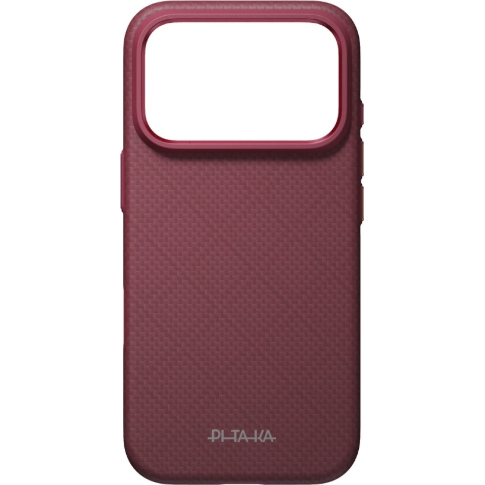 Aramid Handyhülle für iPhone 18 Pro / 17 Pro, PITAKA Ultra-Slim Case mit MagSafe, Burgunderrot mit Rautenmuster (3/9)