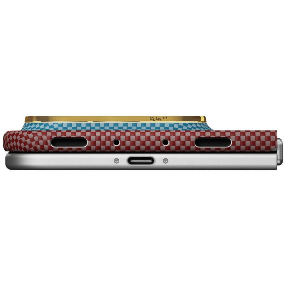 Aramid Handyhülle für iPhone Duo, PITAKA Edge Ultra-Slim Case PitaTap mit MagSafe, Orange und Blau mit Kevlar (10/14)
