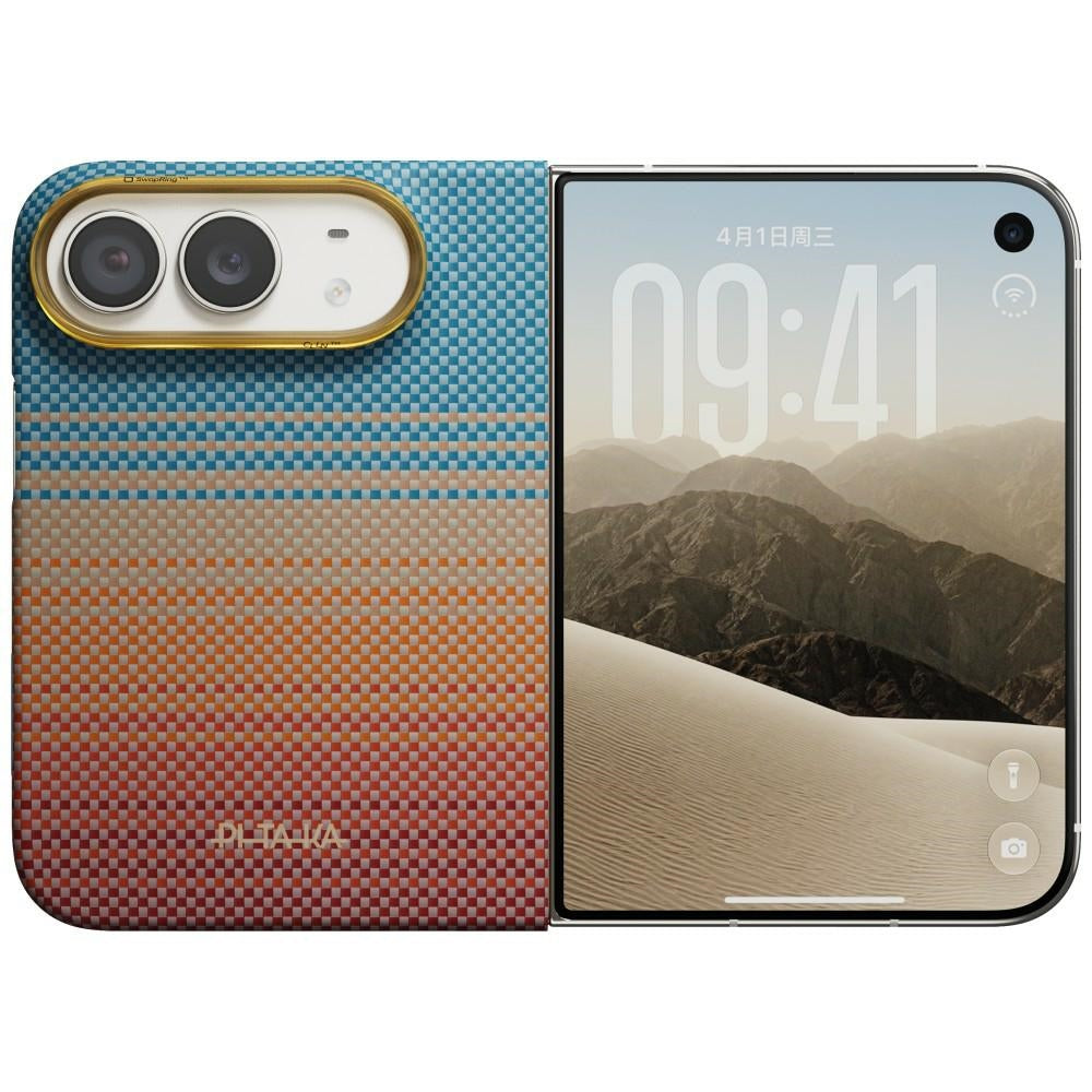Aramid Handyhülle für iPhone Duo, PITAKA Edge Ultra-Slim Case PitaTap mit MagSafe, Orange und Blau mit Kevlar (14/14)