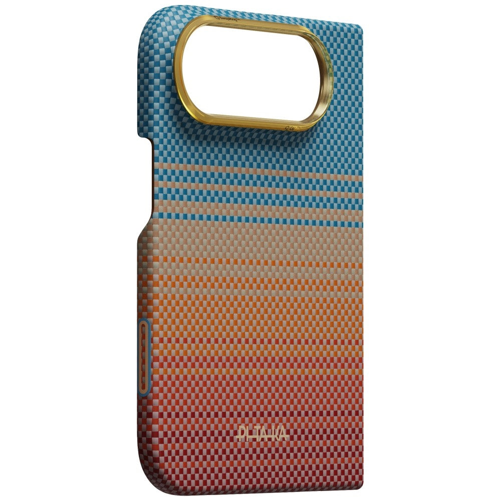Aramid Handyhülle für iPhone Duo, PITAKA Edge Ultra-Slim Case PitaTap mit MagSafe, Orange und Blau mit Kevlar (4/14)