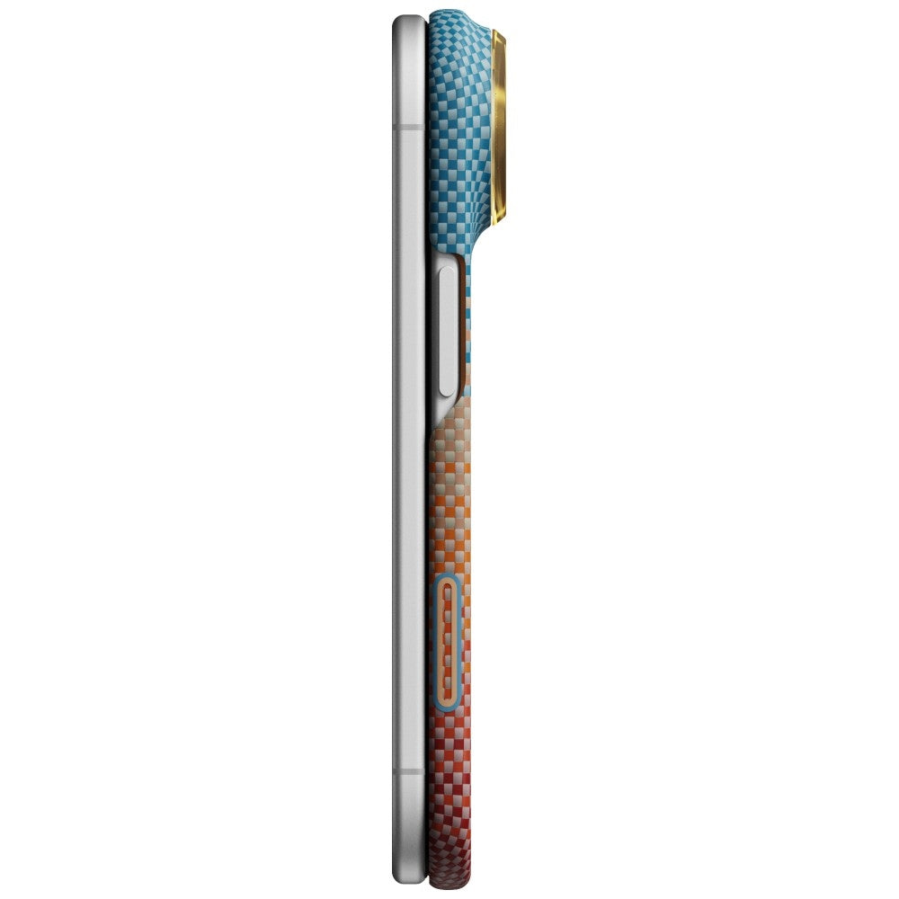 Aramid Handyhülle für iPhone Duo, PITAKA Edge Ultra-Slim Case PitaTap mit MagSafe, Orange und Blau mit Kevlar (7/14)
