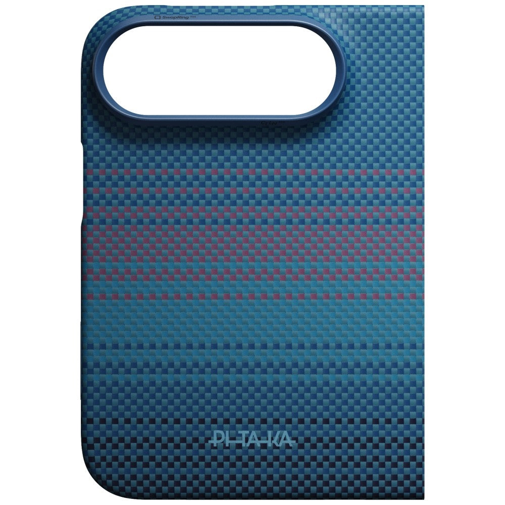 Aramid Handyhülle für iPhone Duo, PITAKA Edge Ultra-Slim Case PitaTap mit MagSafe, Blau und Rot mit Kevlar (3/13)