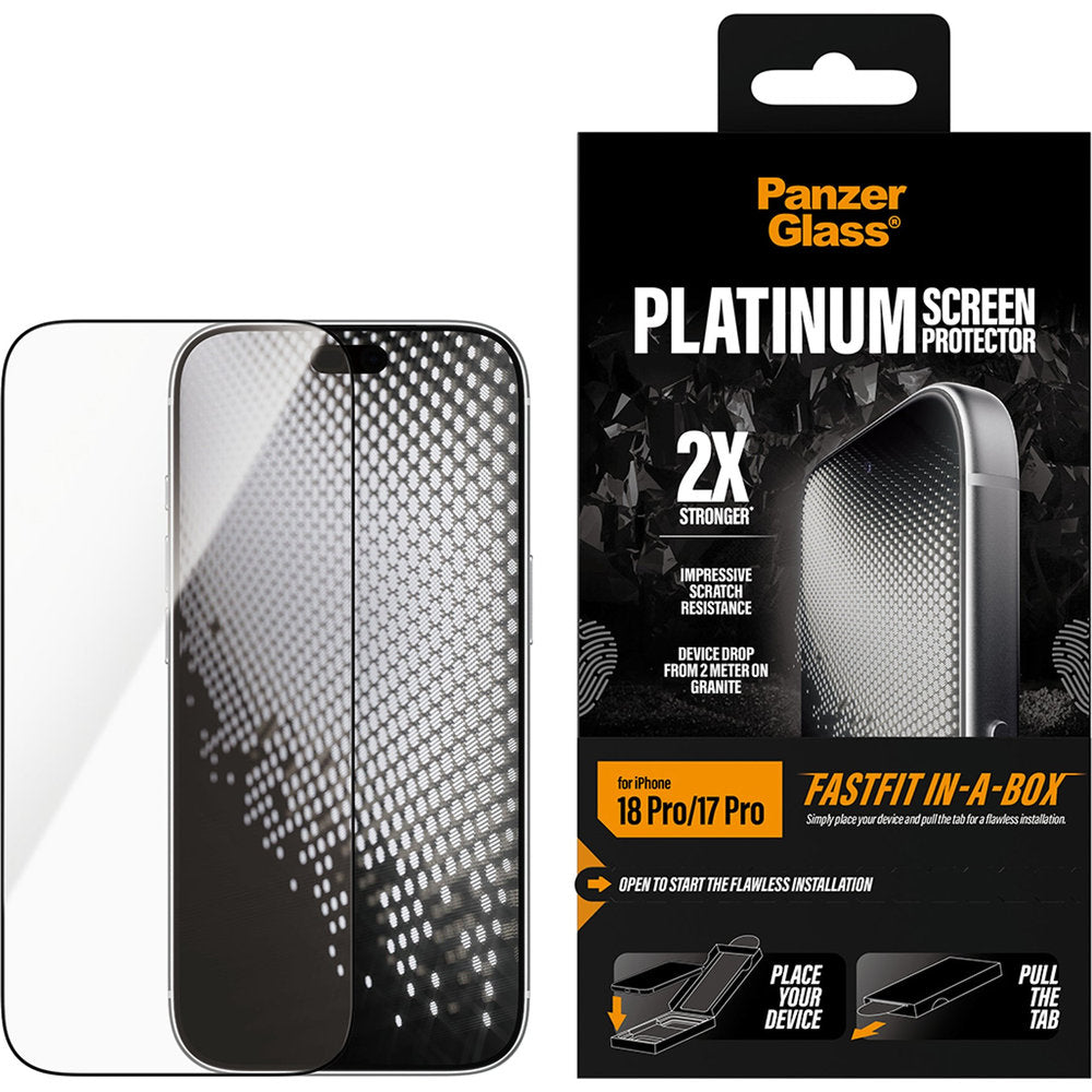 Gehärtetes Glas für iPhone 18 Pro / 17 Pro, PanzerGlass Platinum Screen Protector mit FastFit-Applikator (2/6)