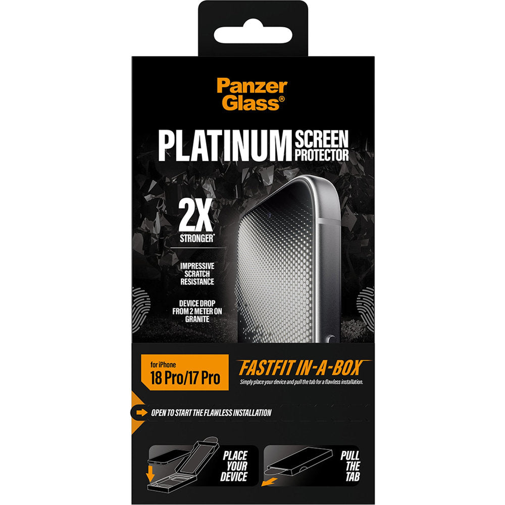 Gehärtetes Glas für iPhone 18 Pro / 17 Pro, PanzerGlass Platinum Screen Protector mit FastFit-Applikator (3/6)