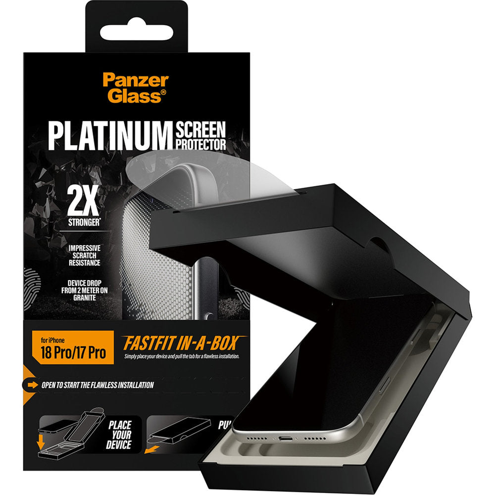 Gehärtetes Glas für iPhone 18 Pro / 17 Pro, PanzerGlass Platinum Screen Protector mit FastFit-Applikator (5/6)