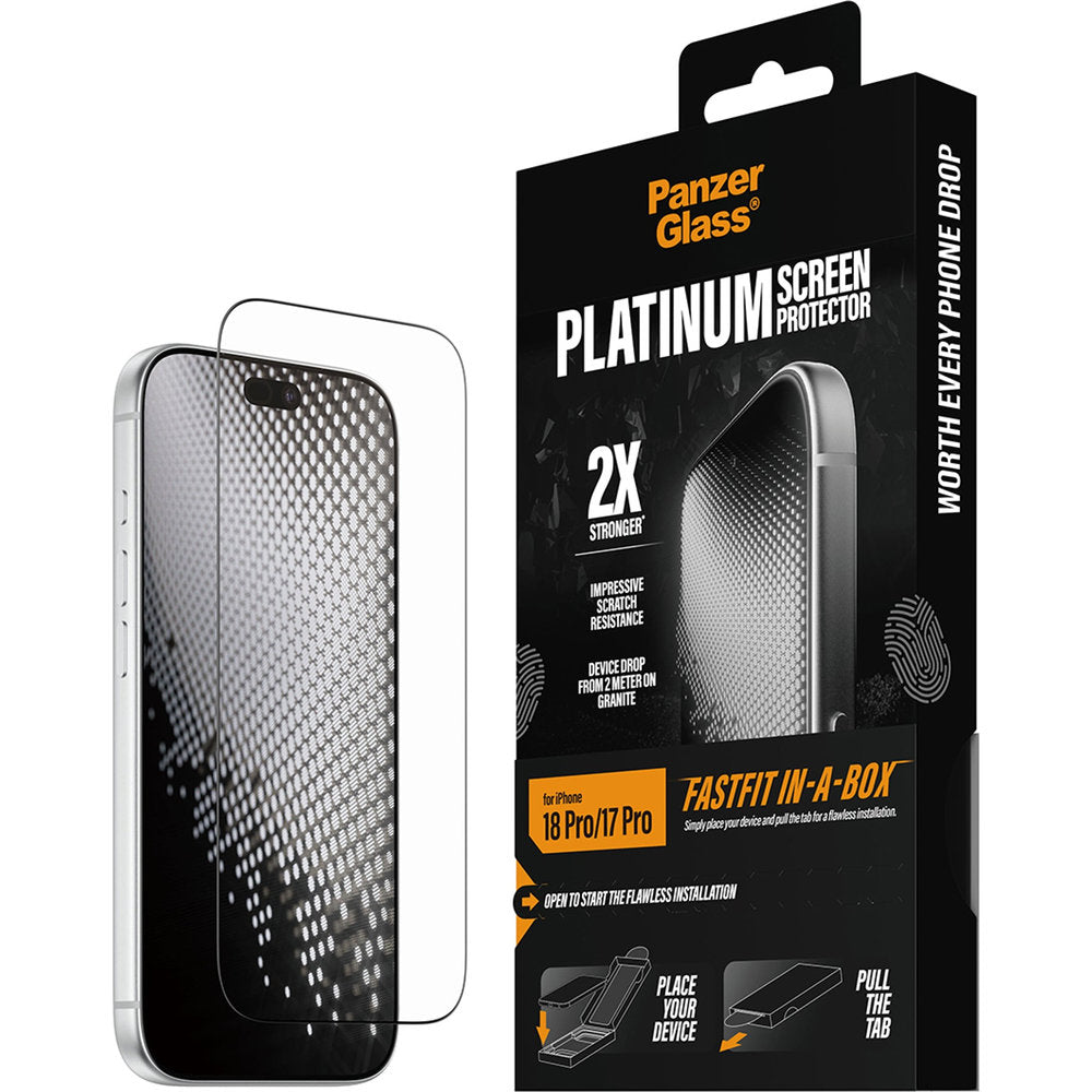 Gehärtetes Glas für iPhone 18 Pro / 17 Pro, PanzerGlass Platinum Screen Protector mit FastFit-Applikator (6/6)