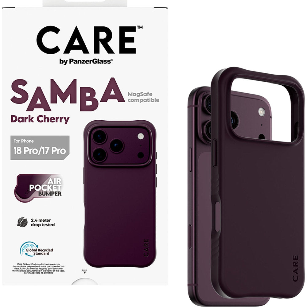 Handyhülle für iPhone 18 Pro / 17 Pro, CARE by PanzerGlass Samba Case mit MagSafe, Kirschrot (5/6)