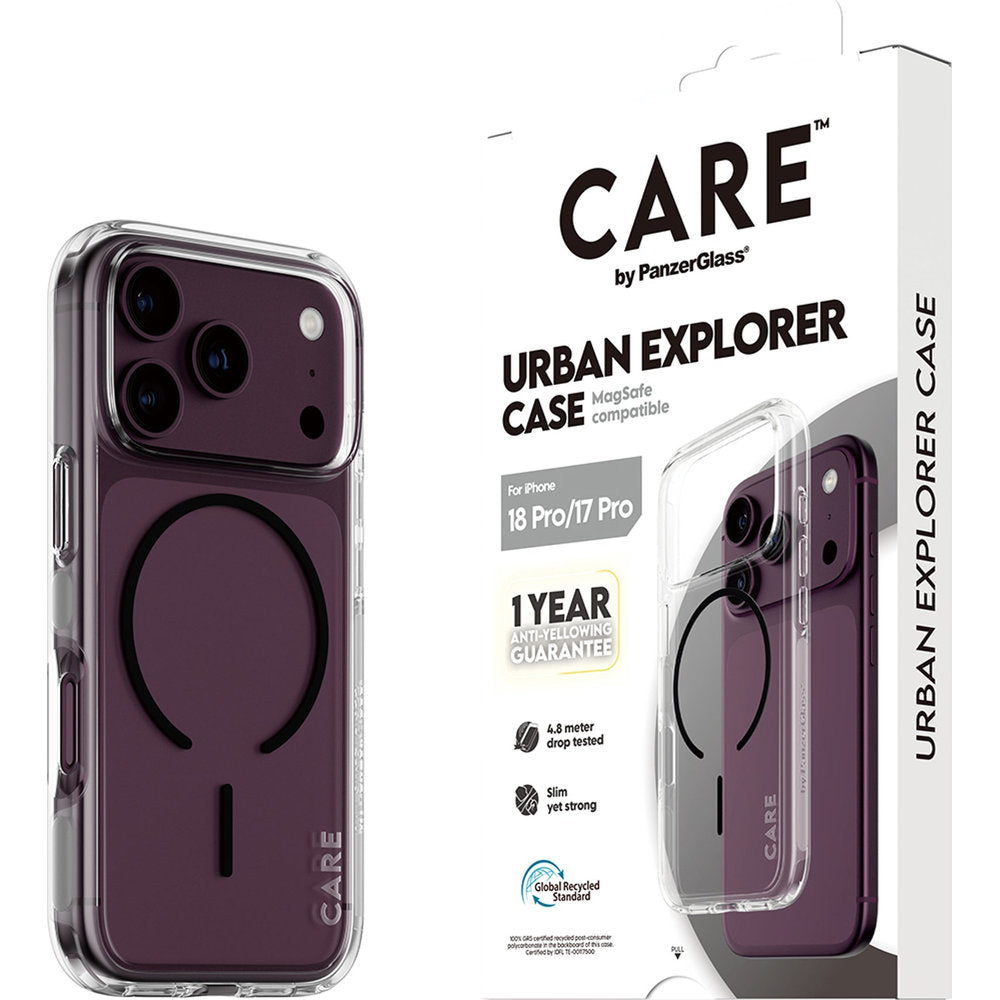 Handyhülle für iPhone 18 Pro / 17 Pro, CARE by PanzerGlass Urban Explorer Case mit MagSafe, Transparent-Schwarz (6/6)