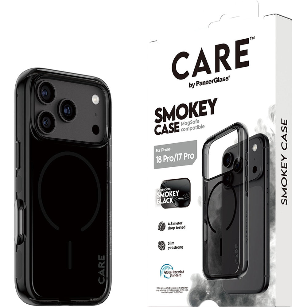 Handyhülle für iPhone 18 Pro / 17 Pro, CARE by PanzerGlass Smokey Case mit MagSafe, Rauchschwarz (6/6)
