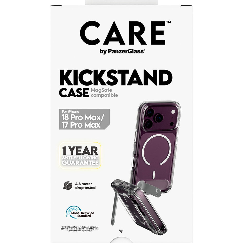 Handyhülle für iPhone 18 Pro Max / 17 Pro Max, CARE by PanzerGlass Kickstand Case mit MagSafe, Transparent-Weiß (3/7)