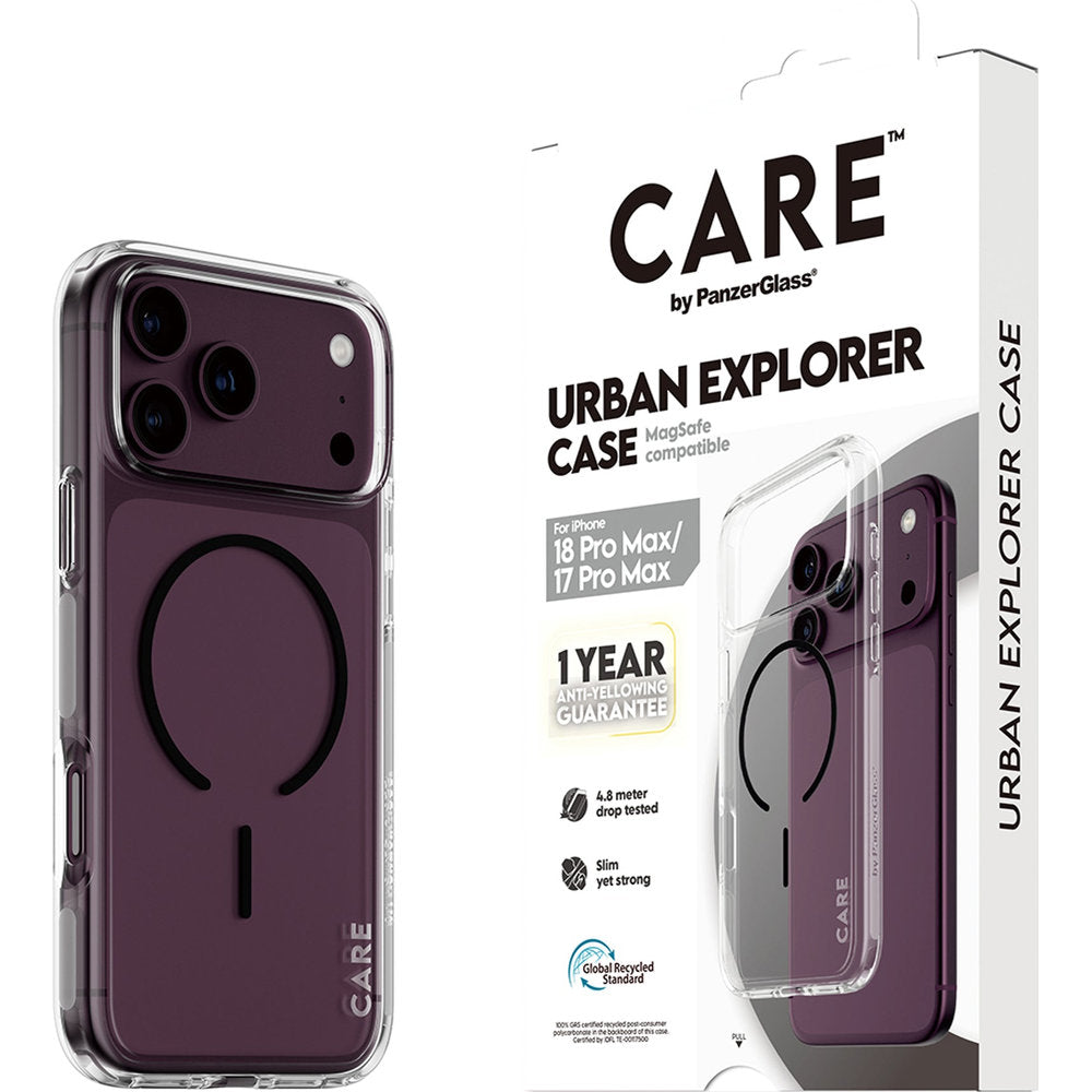 Handyhülle für iPhone 18 Pro Max / 17 Pro Max, CARE by PanzerGlass Urban Explorer Case mit MagSafe, Transparent-Schwarz (6/6)