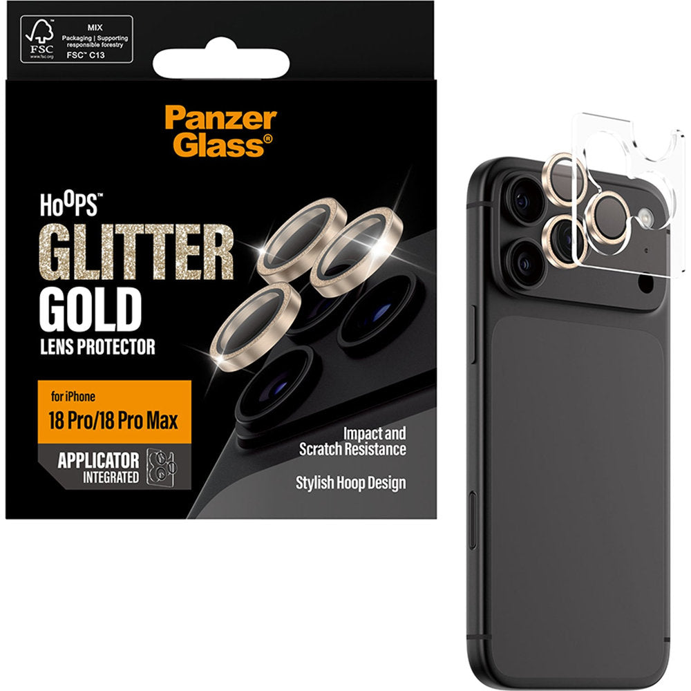 Gehärtetes Glas mit Applikator für iPhone 18 Pro Max / 18 Pro, PanzerGlass Hoops Camera, Gold (5/6)