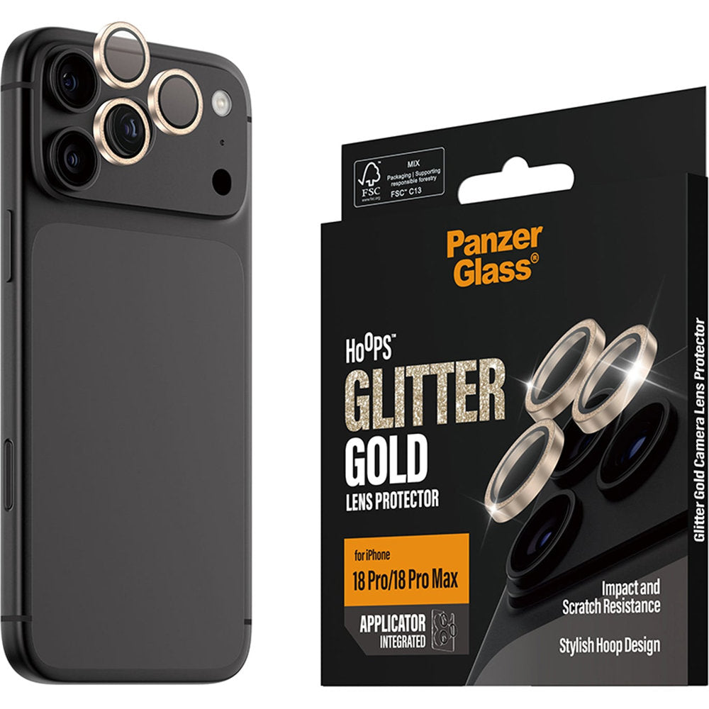 Gehärtetes Glas mit Applikator für iPhone 18 Pro Max / 18 Pro, PanzerGlass Hoops Camera, Gold (6/6)