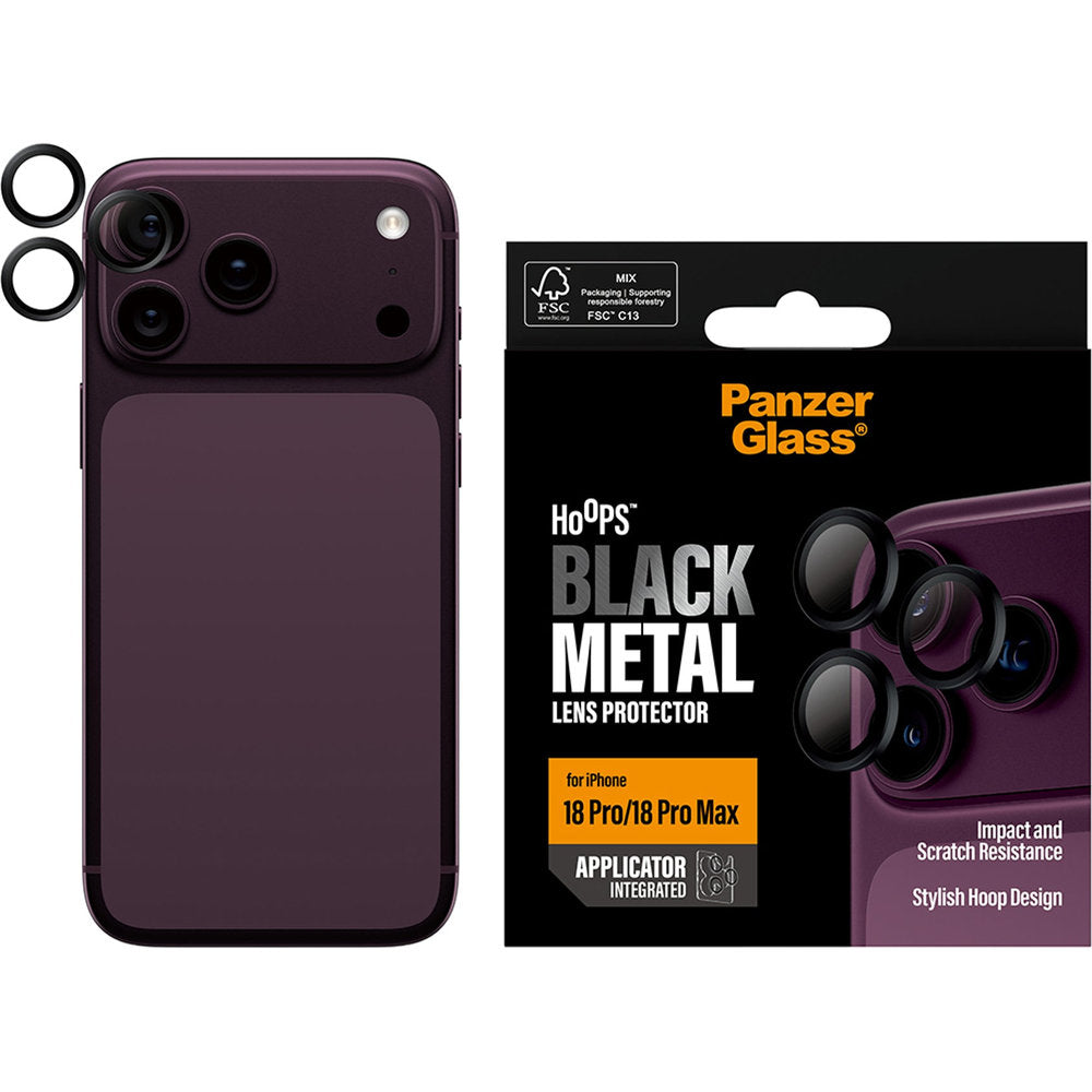 Gehärtetes Glas mit Applikator für iPhone 18 Pro Max / 18 Pro, PanzerGlass Hoops Camera, Schwarz (2/6)