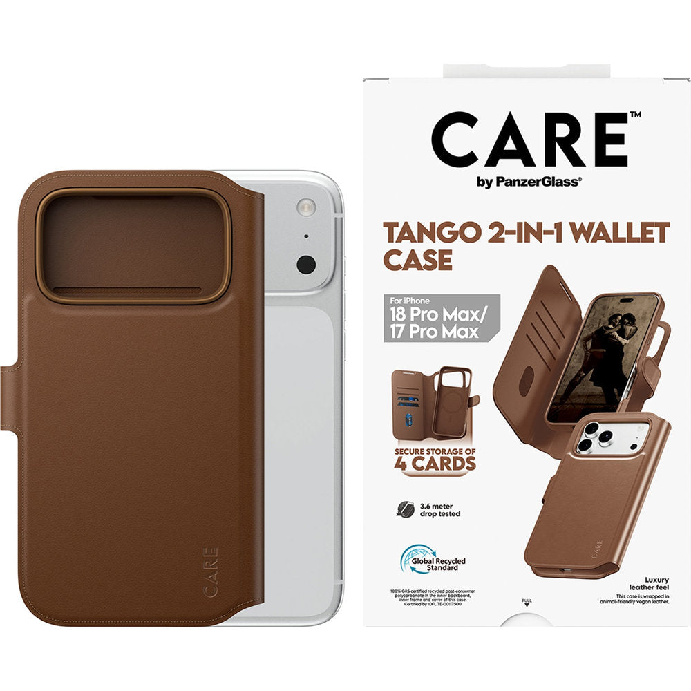 Handyhülle für iPhone 18 Pro Max / 17 Pro Max, CARE by PanzerGlass Tango 2in1 Wallet mit MagSafe, Braun (2/6)