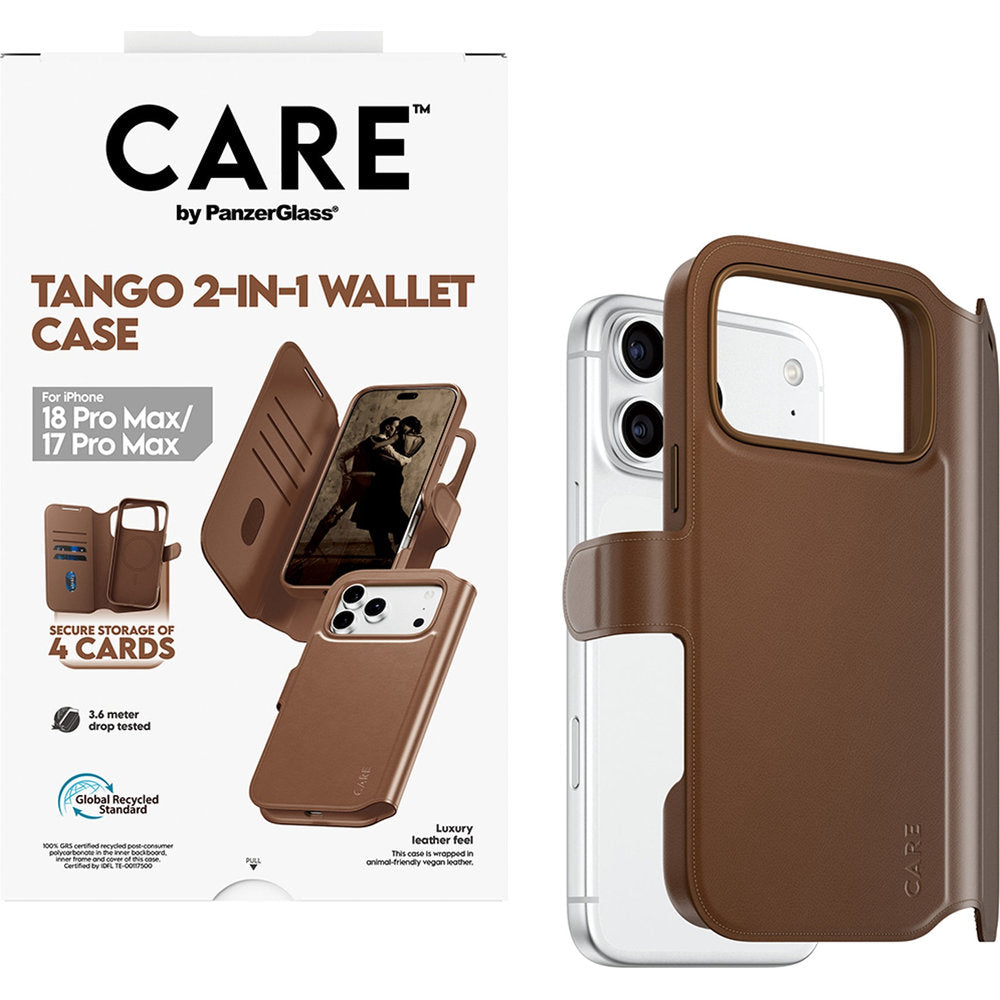 Handyhülle für iPhone 18 Pro Max / 17 Pro Max, CARE by PanzerGlass Tango 2in1 Wallet mit MagSafe, Braun (5/6)