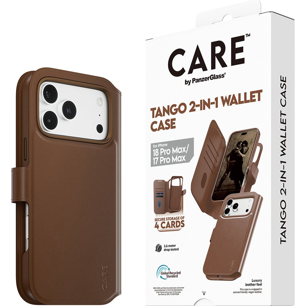 Handyhülle für iPhone 18 Pro Max / 17 Pro Max, CARE by PanzerGlass Tango 2in1 Wallet mit MagSafe, Braun (6/6)