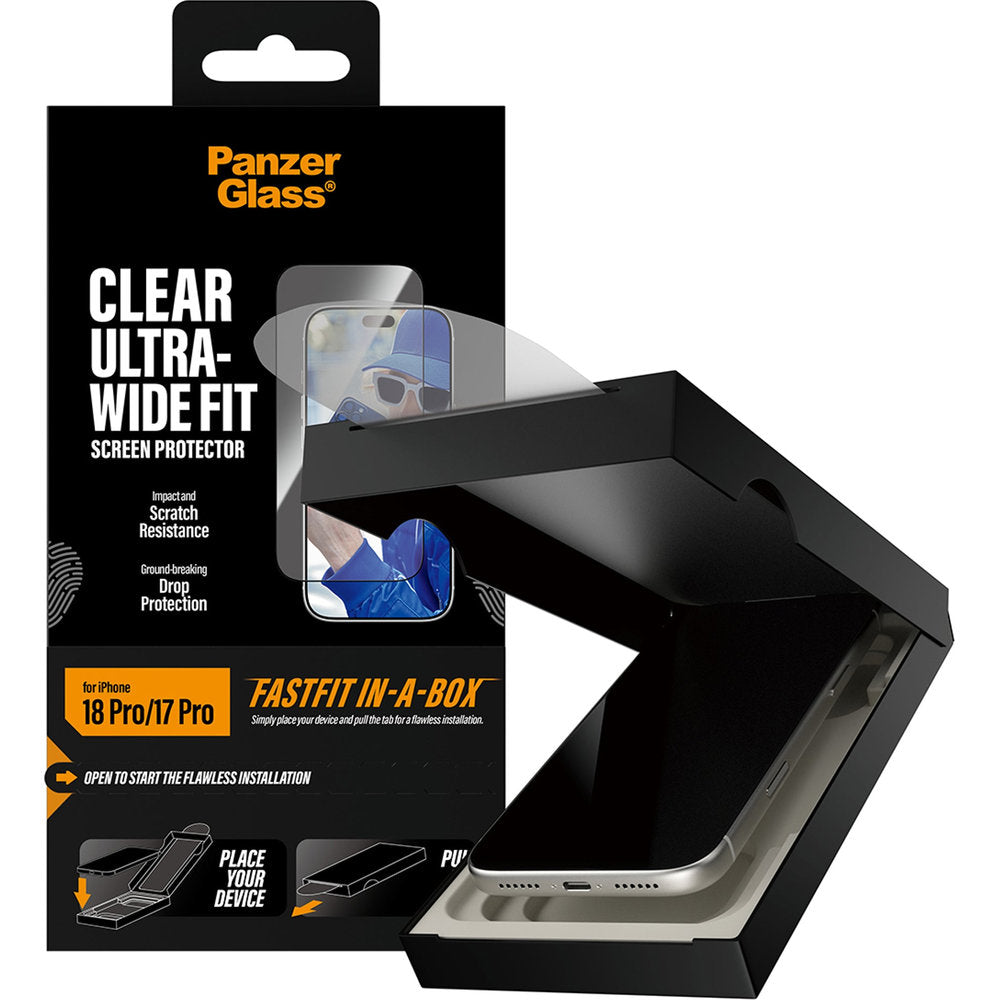 Gehärtetes Glas für iPhone 18 Pro / 17 Pro, PanzerGlass Ultra-Wide Fit mit Applikator FastFit (5/6)