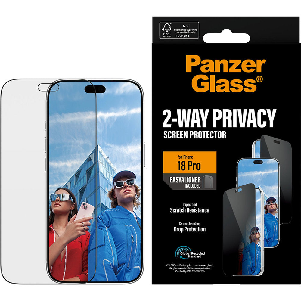 Sichtschutzglas mit Applikator für iPhone 18 Pro, PanzerGlass 2-Way Ultra-Wide Fit Privacy Plus EasyAligner (2/7)
