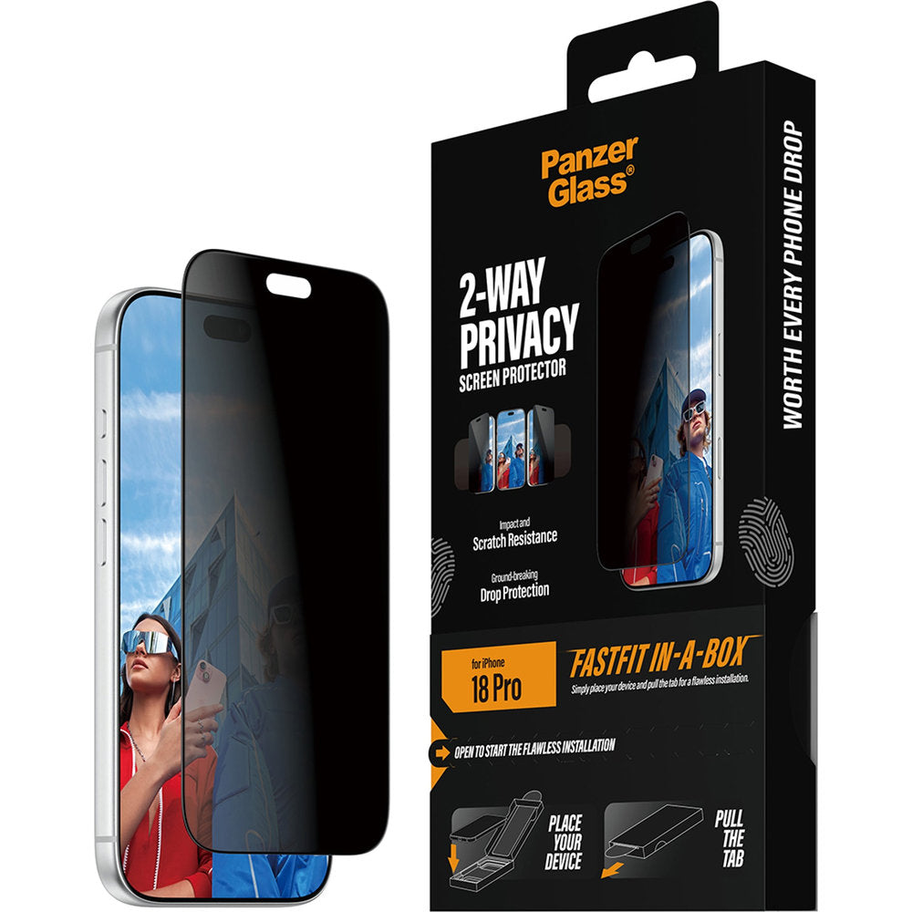 Sichtschutzglas mit Applikator für iPhone 18 Pro, PanzerGlass 2-Way Privacy Ultra-Wide Fit FastFit (7/7)