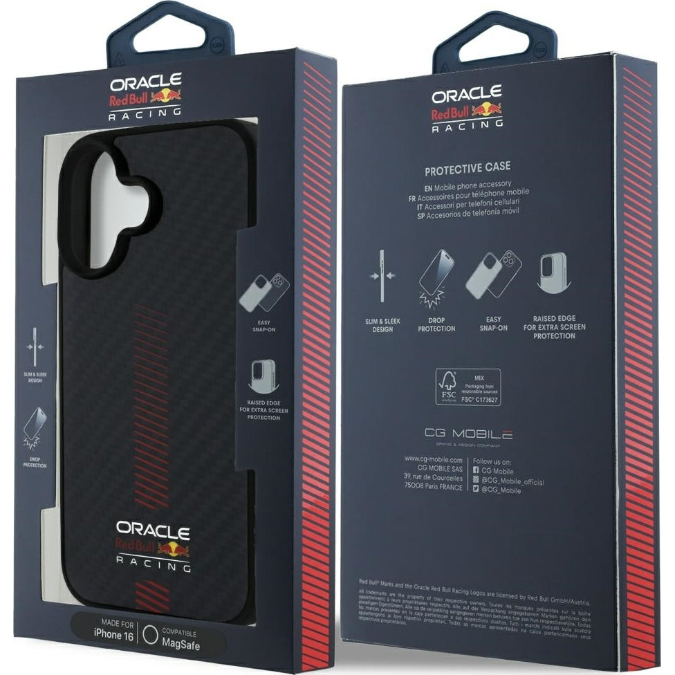 Handyhülle für iPhone 16, Red Bull Carbon Fiber Powerbar für MagSafe, Schwarz