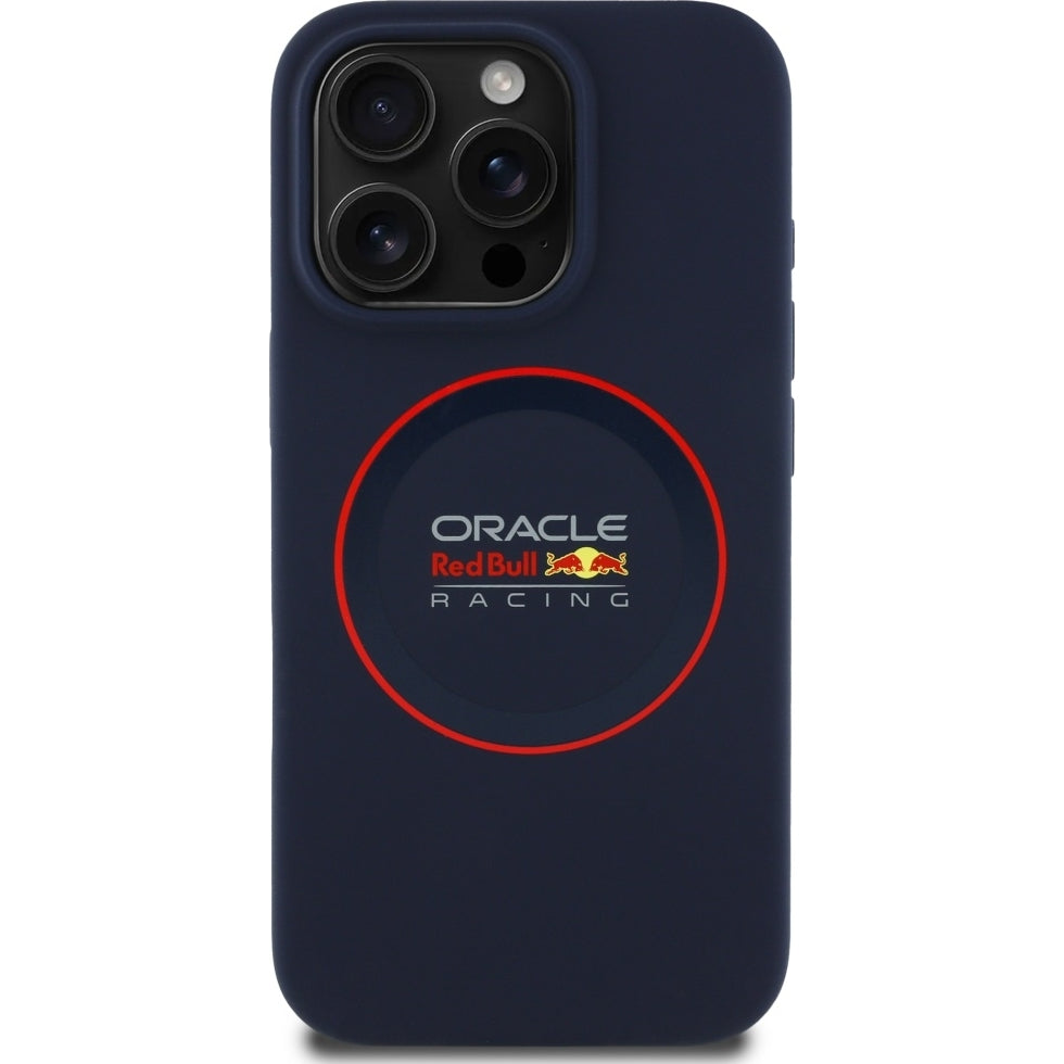 Handyhülle für iPhone 16 Pro Max, Red Bull Silicone Red Ring für MagSafe, Dunkelblau