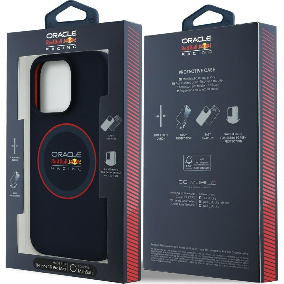 Handyhülle für iPhone 16 Pro Max, Red Bull Silicone Red Ring für MagSafe, Dunkelblau