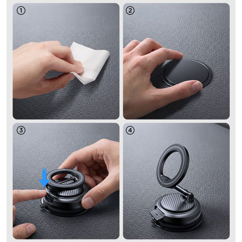 Magnetische Autohalterung für MagSafe für Smartphone, für Armaturenbrett oder Windschutzscheibe, Spigen STK100 VacuumLock Magnetic Car Mount, Schwarz