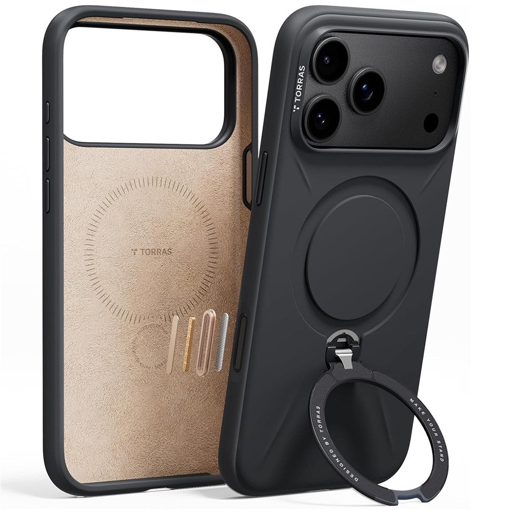 Handyhülle mit 360° drehbarem Standfuß mit MagSafe für iPhone 18 Pro Max / 17 Pro Max, Torras Q3 Silicone, Schwarz (1/7)