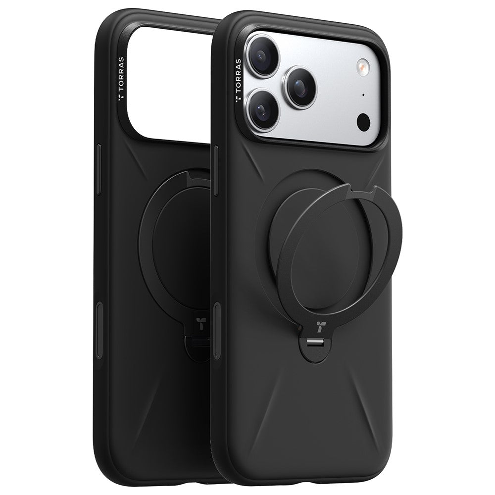Handyhülle mit 360° drehbarem Standfuß mit MagSafe für iPhone 18 Pro Max / 17 Pro Max, Torras Q3 Silicone, Schwarz (2/7)