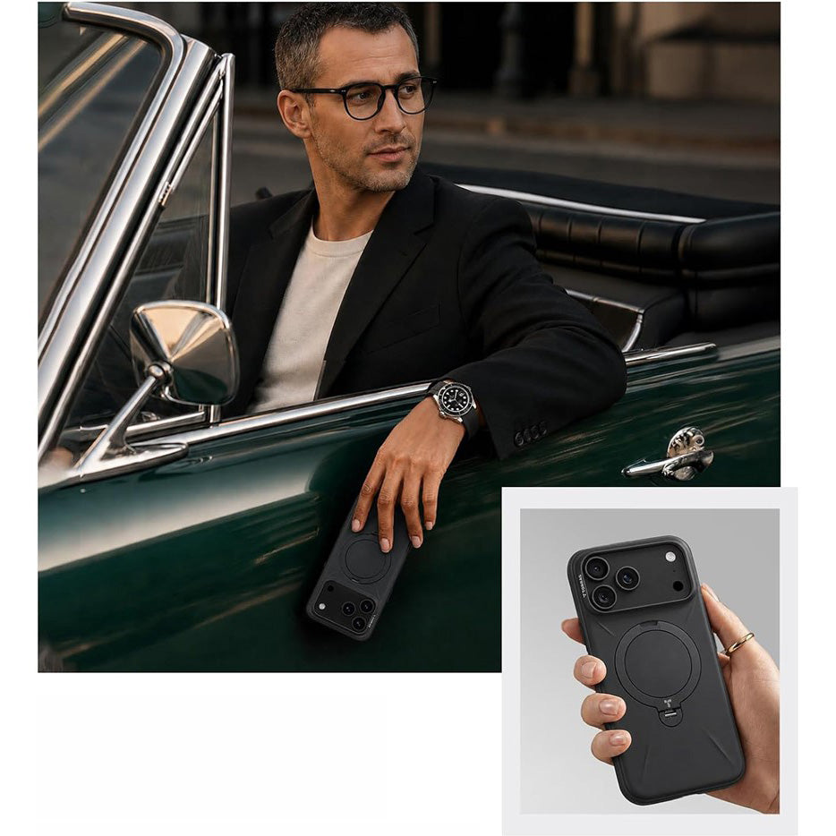 Handyhülle mit 360° drehbarem Standfuß mit MagSafe für iPhone 18 Pro Max / 17 Pro Max, Torras Q3 Silicone, Schwarz (3/7)