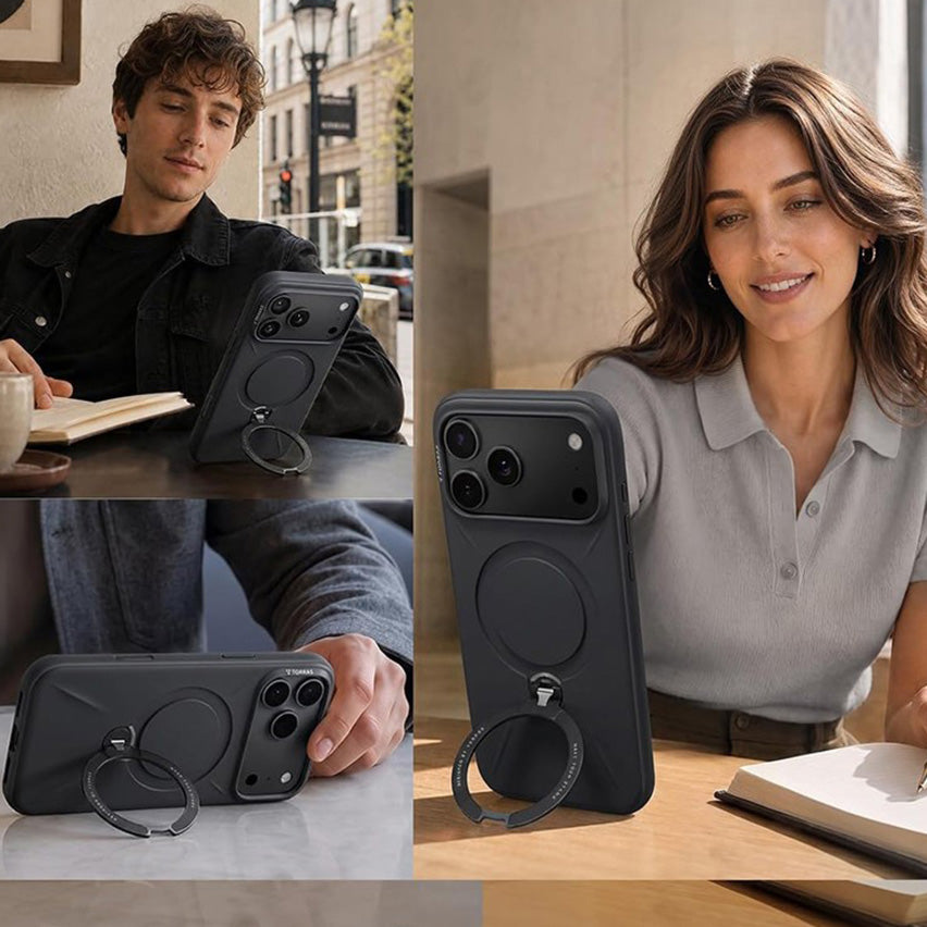 Handyhülle mit 360° drehbarem Standfuß mit MagSafe für iPhone 18 Pro Max / 17 Pro Max, Torras Q3 Silicone, Schwarz (4/7)