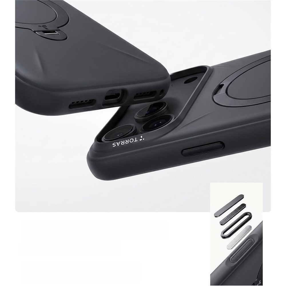 Handyhülle mit 360° drehbarem Standfuß mit MagSafe für iPhone 18 Pro Max / 17 Pro Max, Torras Q3 Silicone, Schwarz (7/7)